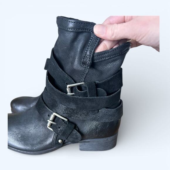 Mix Mooz Shane Moto Ankle Boots Black Leather Women's size 38 W Edgy Punk Boho - Picture 9 of 10